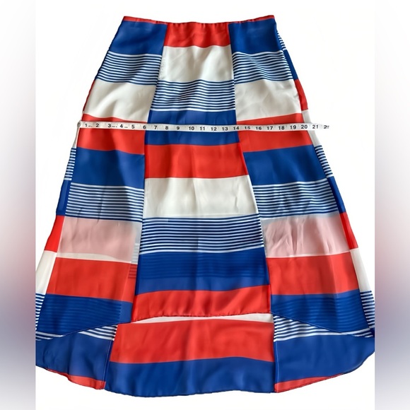 Ann Taylor Skirt Size 2 | High Low Hem Midi | Red White Blue Striped - Picture 7 of 8